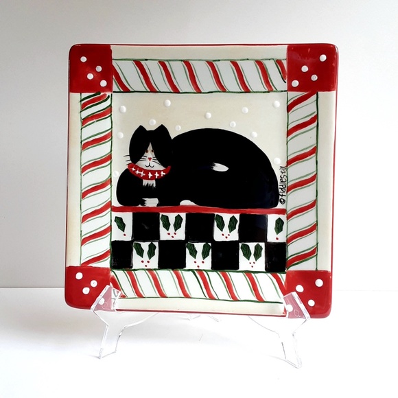 Oneida Fiddlestix Candy Cane Cat 8" square Plate - Picture 8 of 8